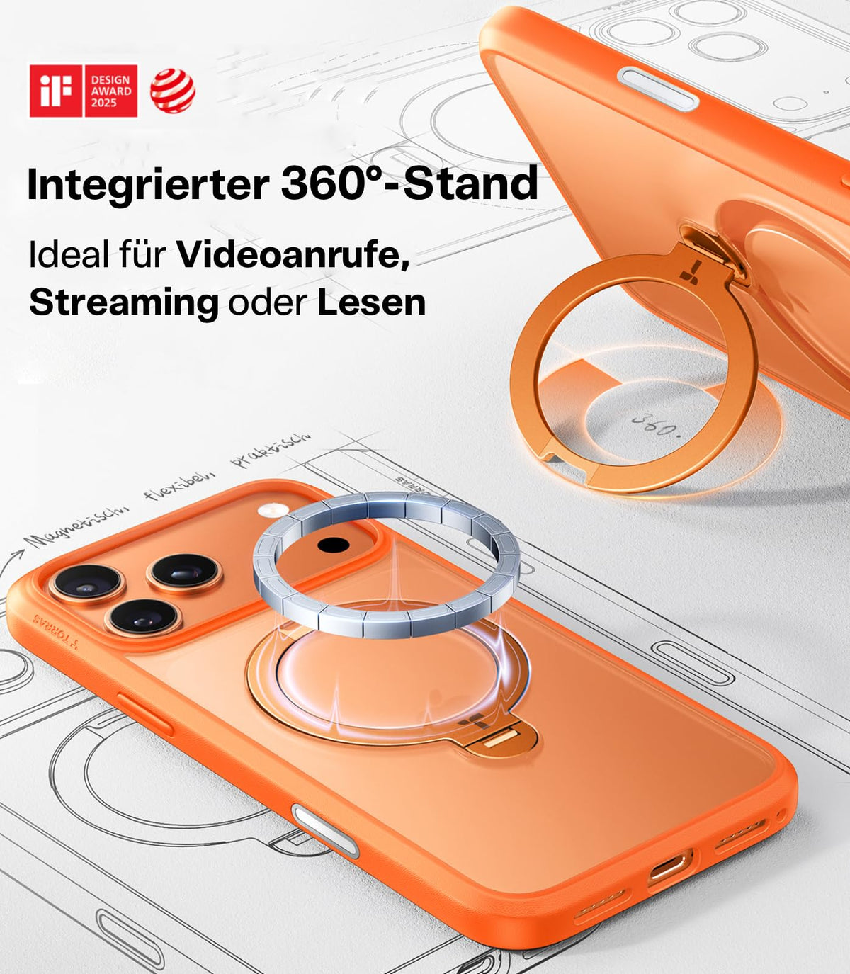 TORRAS Ostand Q3 Spin für iPhone 18 Pro Hülle für MagSafe 360°Stand Schwarz