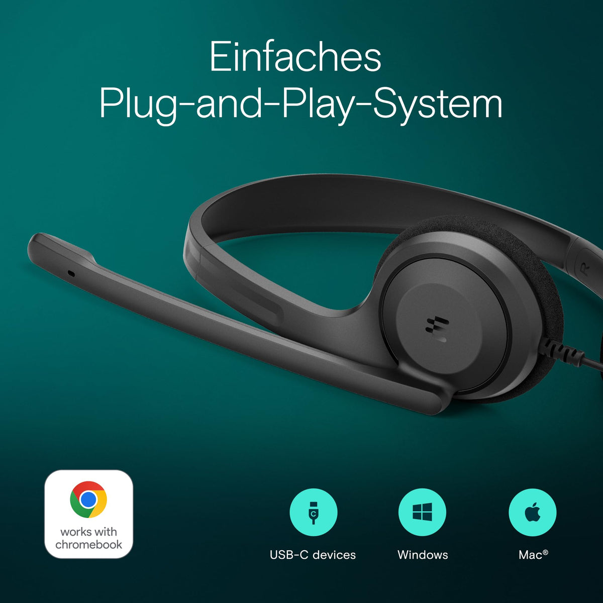 EPOS C1 Vielseitiges Business- Headset mit Mikrofon, Universellem 3,5-mm-Klinkenstecker, Breite Gerätekompatibilität - kopfhörer mit Kabel, mikrofon PC, Rauschunterdrückendes Mikrofon, on Ear