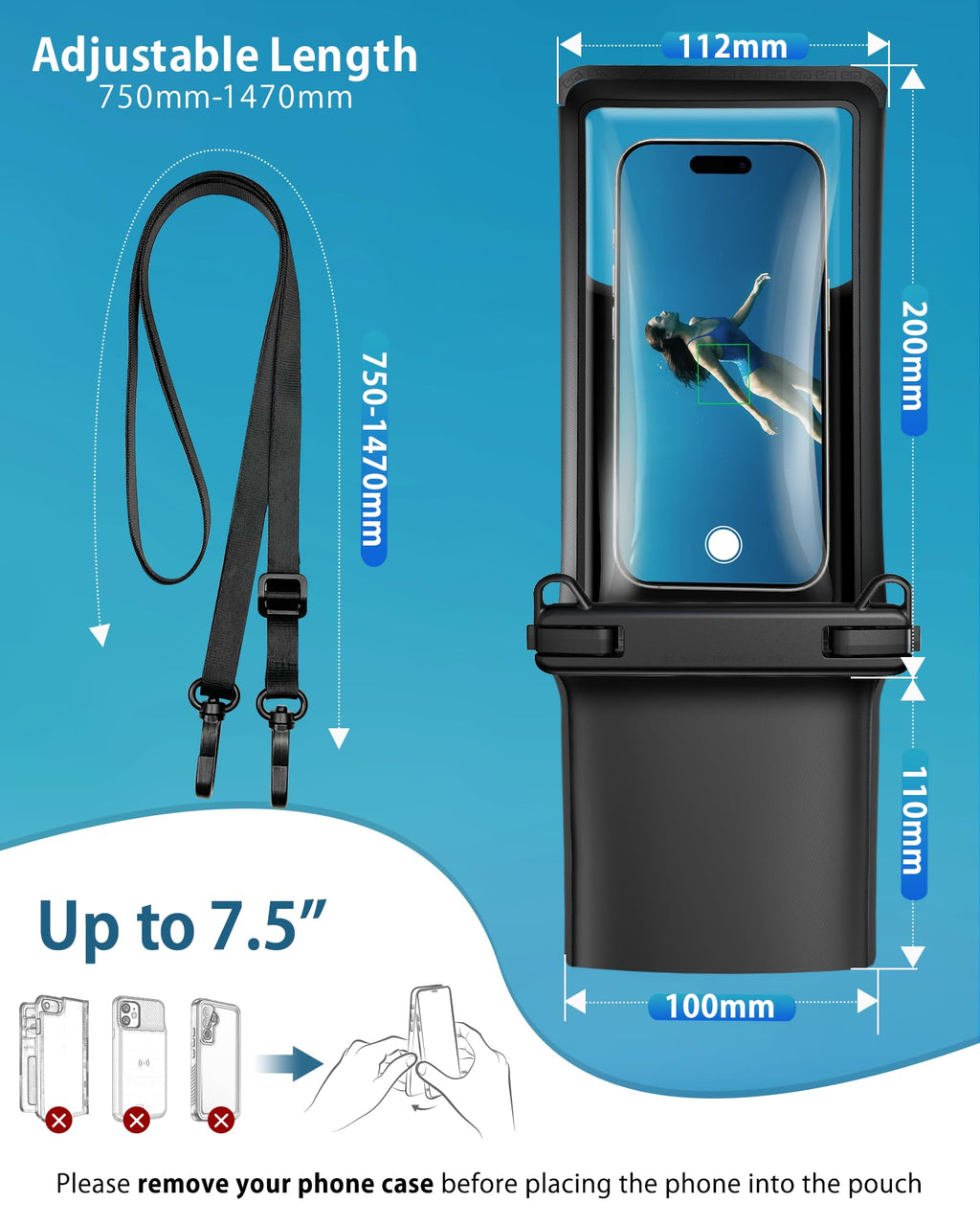 YOSH wasserdichte Handyhülle [Schwimmende & Nahtloser] 2 STK., bis zu 7,5"