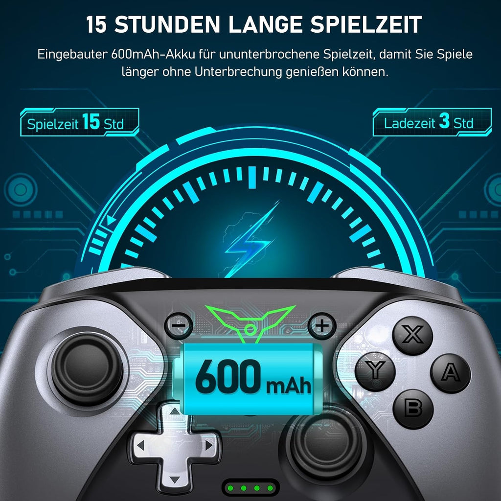 HELLCOOL Switch Controller, Kabellos Switch Pro Controller für Switch/Lite/OLED Konsole, Macro/Turbo/Aufwachfunktion, Präzise Steuerung, Dual Motors Vibration, 15 Std Spieldauer
