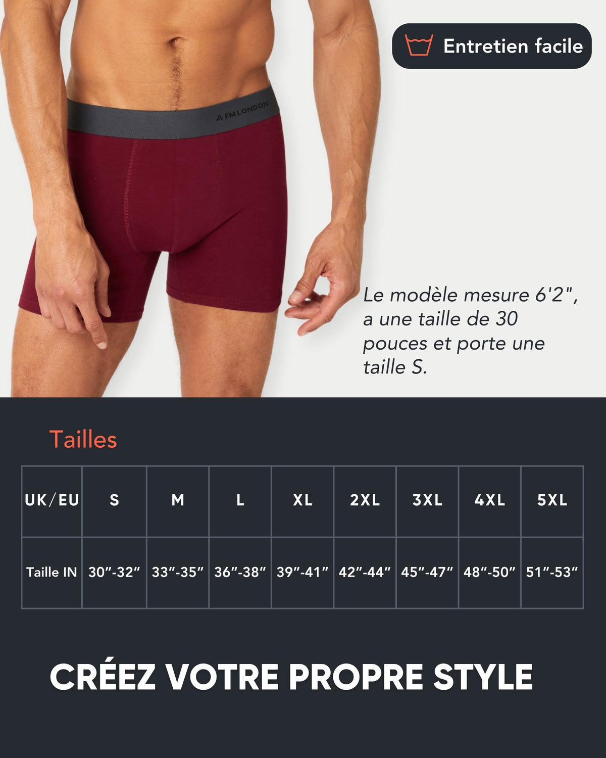 FM London Lot de 7 Boxers Respirants Homme sans Étiquette, Extensibles