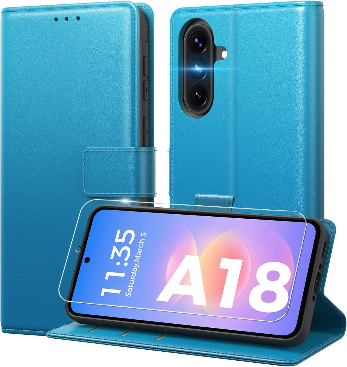 Peakally Handyhülle für Samsung Galaxy A17 5G Hülle [Mit 1 Stück Panzer Schutz Glas] [Premium PU Leder] [RFID-Blockierung] [Kartenfach] Klapphülle kompatibel mit Galaxy A17 5G / 4G - Grün