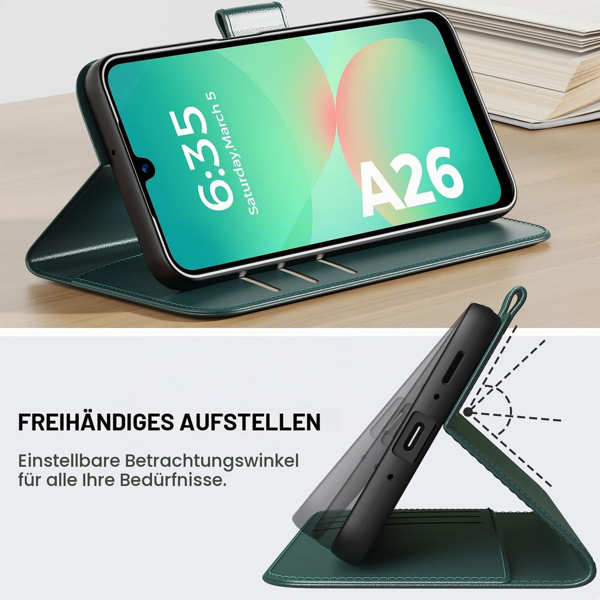 Peakally Handyhülle für Samsung Galaxy A17 5G Hülle [Mit 1 Stück Panzer Schutz Glas] [Premium PU Leder] [RFID-Blockierung] [Kartenfach] Klapphülle kompatibel mit Galaxy A17 5G / 4G - Grün