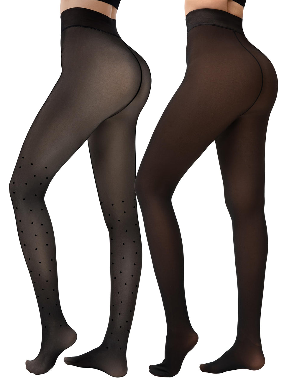 HONGTEYA 2 Pairs Fleece Lined Tights Women - Warm Sheer Pantyhose Fake Translucent Tights Winter Thermal Leggings
