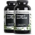 natural elements Omega 3 – 365 Kapseln – 2000mg Fischöl pro Tagesdosis – mit EPA und DHA in Triglycerid-Form – Laborgeprüft und aufwendig aufgereinigt