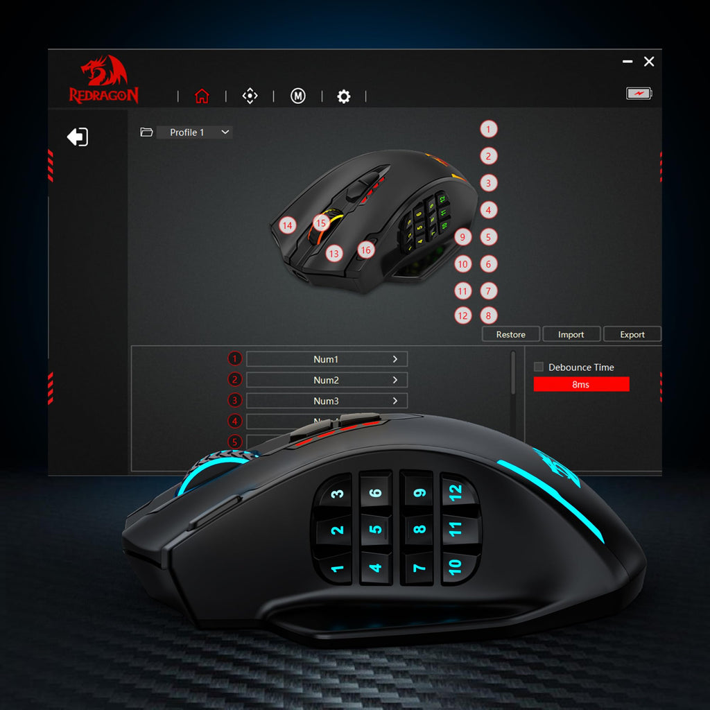 Redragon M908 Impact MMO Gaming Maus Kabelgebunden RGB 12400 DPI