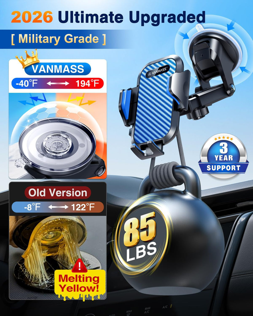 VANMASS 2026【Militär-Klasse】Handyhalterung Auto Upgrade【Stärkste Saugnapf & Lüftungshaken】4 in 1 Handy Halterung Auto 360° Drehbar Handyhalter Auto Armaturenbrett Scheibe Wand für iPhone Samsung usw