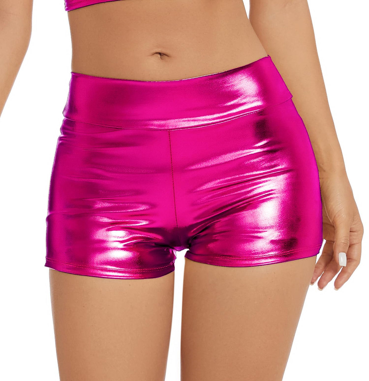 Metallic Rave-Shorts für Damen, glänzende High-Waist-Hose für Tanzfestivals