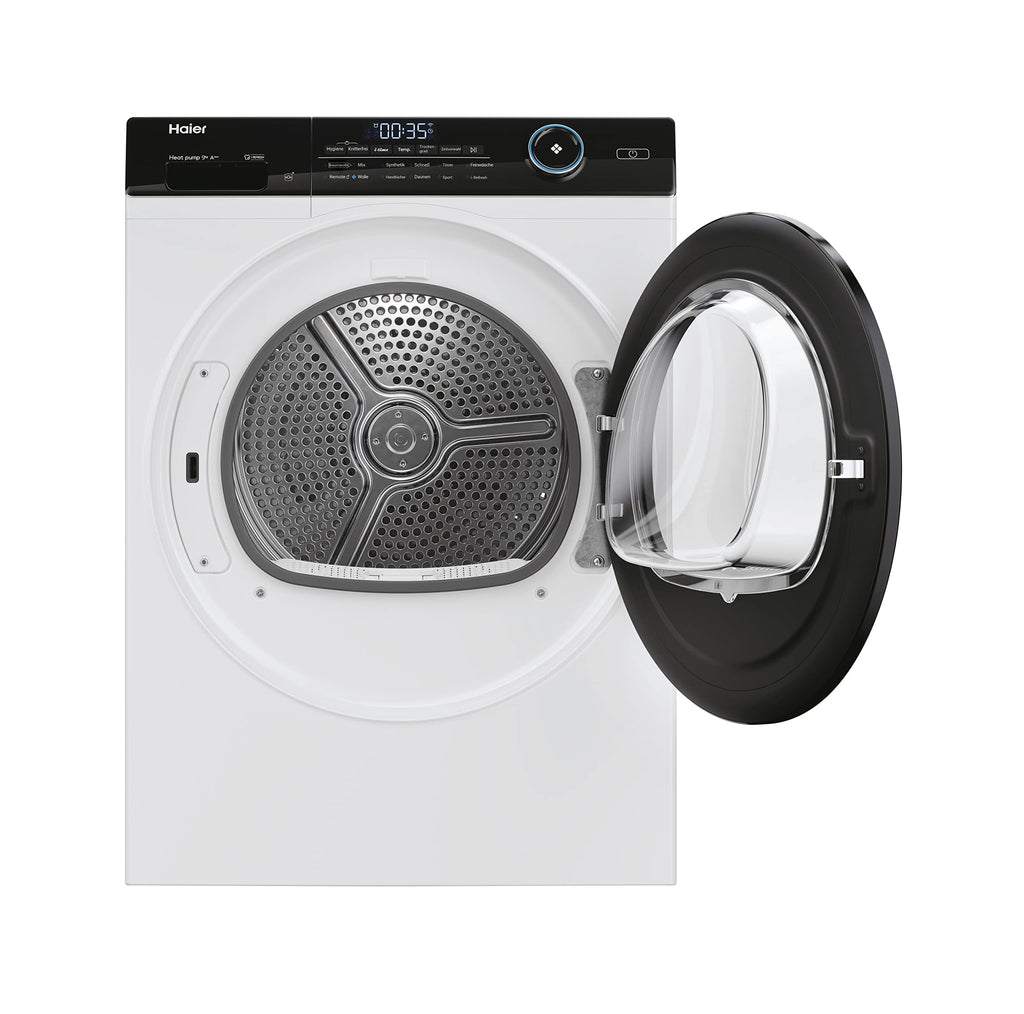 Haier Wärmepumpentrockner 9kg I G7 Serie I Klasse B I AI Power Inverter Motor, iOn Air Fresh, Pillow-Schontrommel, Automatik- & Hygiene-Programm, hOn AppI HD90-B667U1