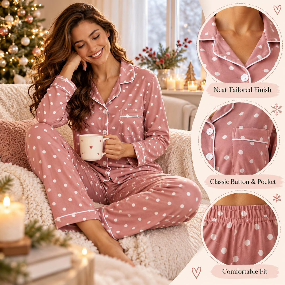 Christmas Pyjamas Women 2026 2 Ladies Pieces Fluffy Pjs Matching Christmas Womens Pyjamas Long Sleeve Xams Plus Size Fashion Autumn Winter Nightwear Lounge Wear Sets for Women UK