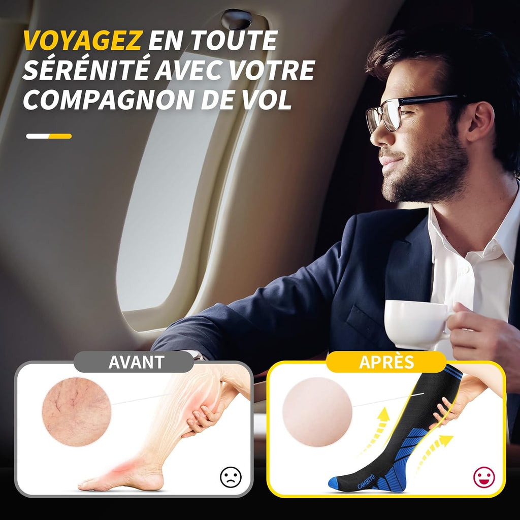 CAMBIVO Bas de Contention Femme Homme 3Paires, Chaussettes de Compression 20-30mmHg, Chaussette Contention Classe 2, pour Circulation Sanguine, Course a Pied, Voyage Avion, Sport, Running, Infirmiere