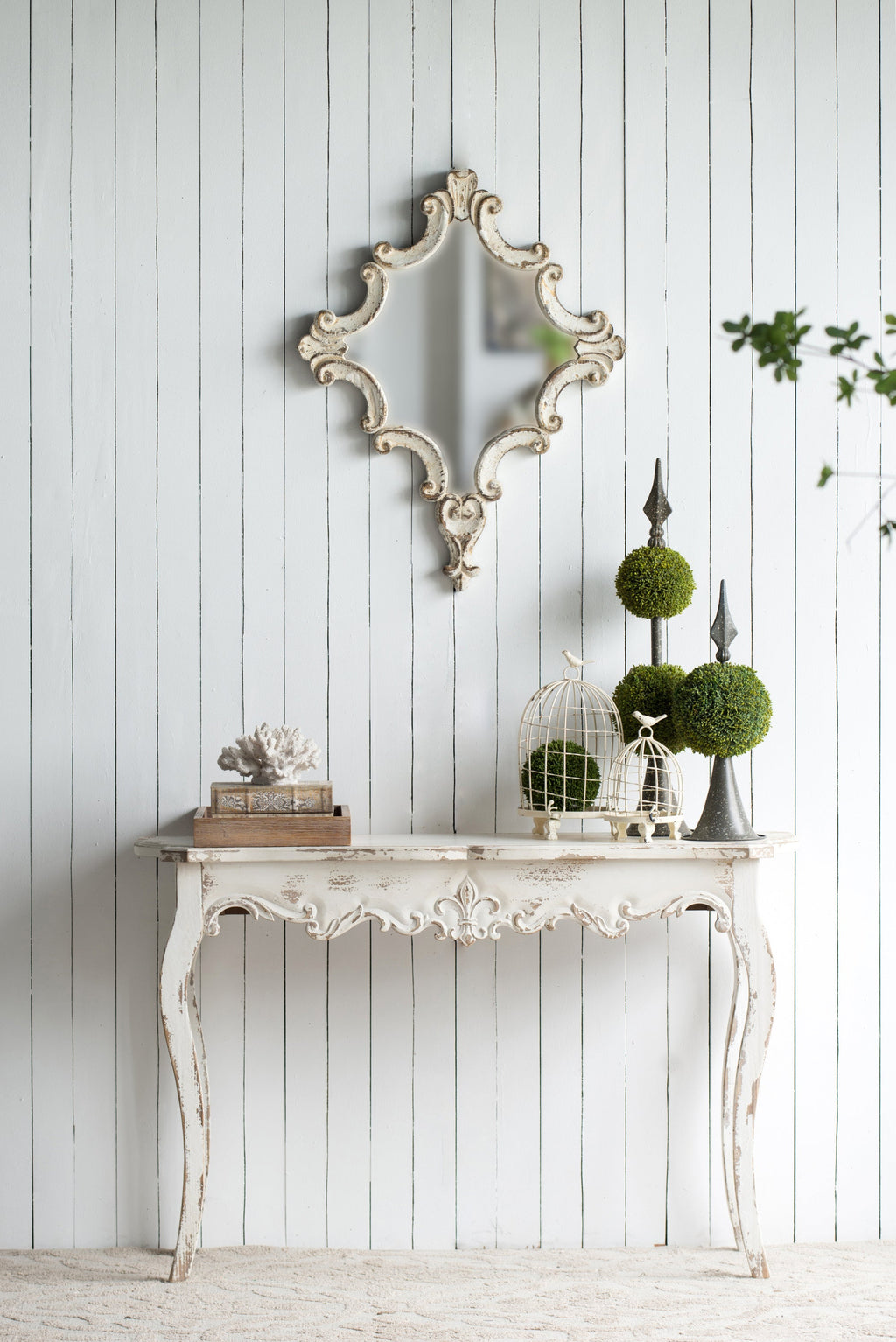 46" X 16.5" X 30" Slimline Whitewash Console Table, for Hallway Living Room Bedroom