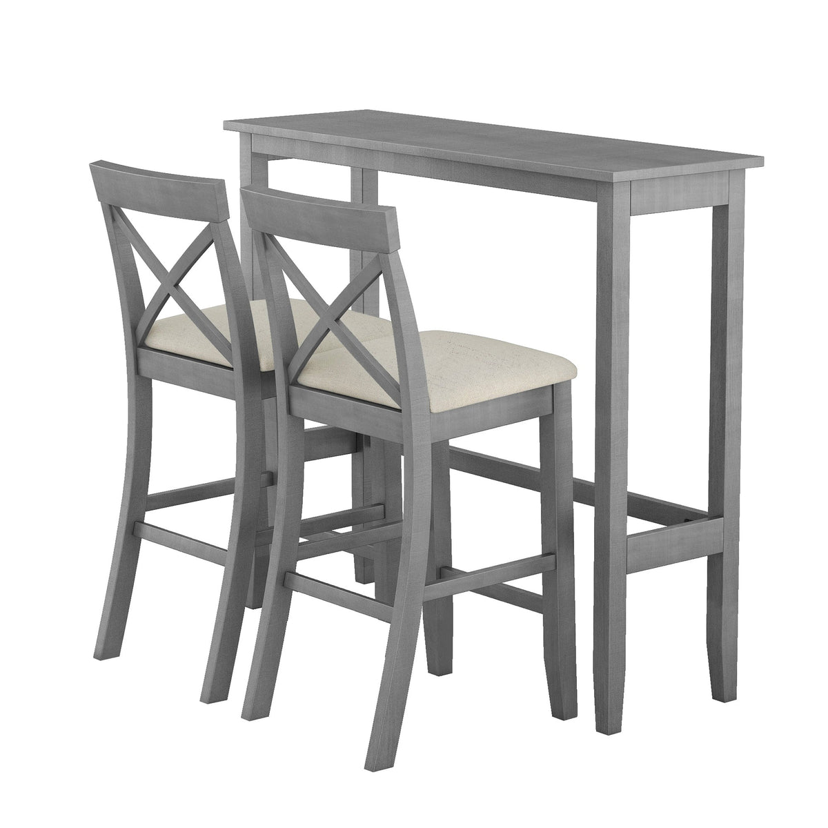 Farmhouse 48"Rectangular Wood Bar Height Dining Set Kitchen Breakfast Nook With 2 Chairs for Small Places,Gray