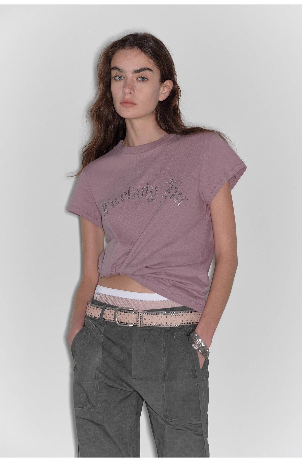 "May Time" Luxury Brand Same Version 3D Long-Staple Cotton Slightly Waist Rivet T-Shirt