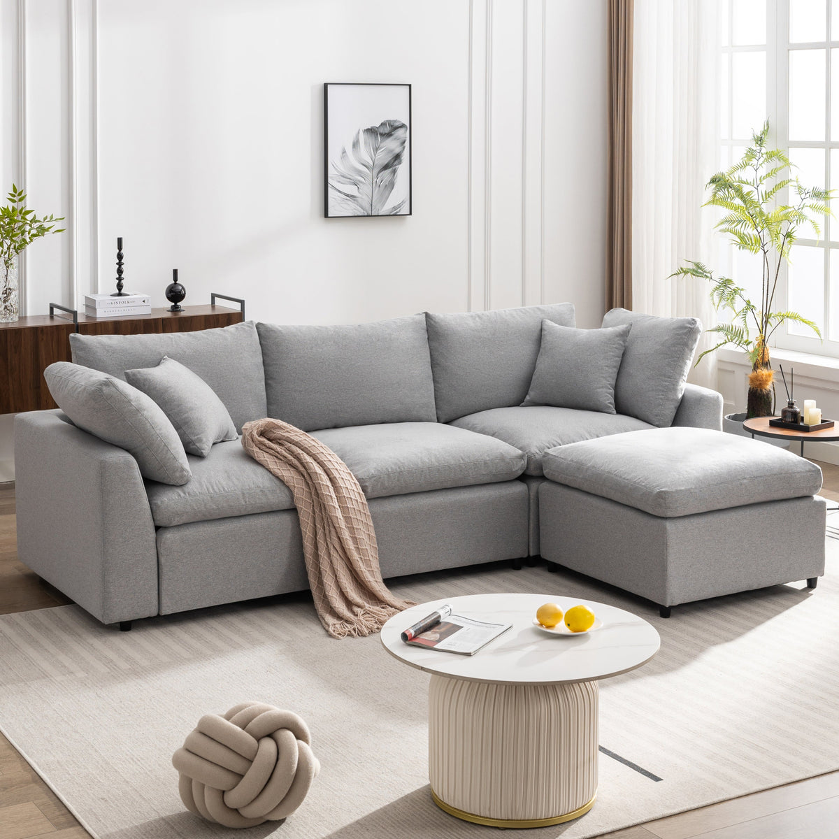 Down Filled Upholstery Convertible Sectional Sofa, L Shaped Couch With Reversible Chaise