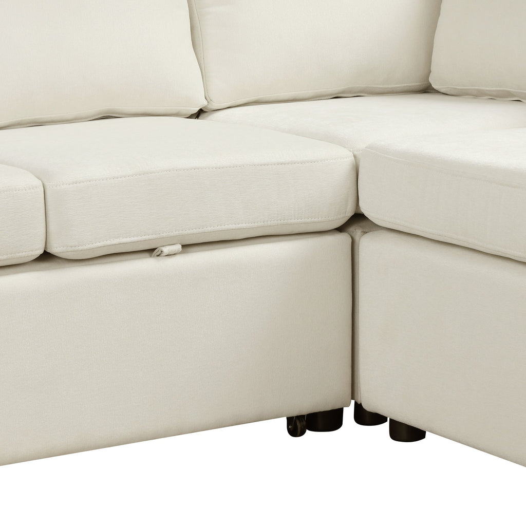 124.8"l-Shaped Sofa Convertible Sofa Bed Pull Out Sofa Sleeper With Two Back Pillows, Two USB Ports and Two Power Socket