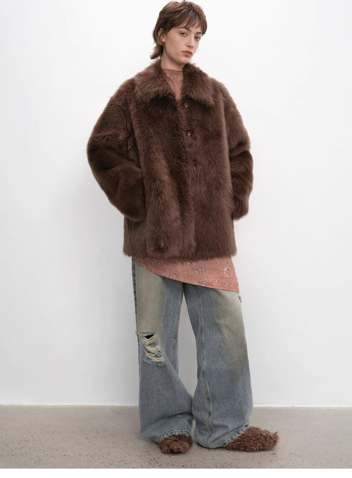 "Autumn Exclusive" Imported Tuscan Sheepskin Short Lapel Fur Coat