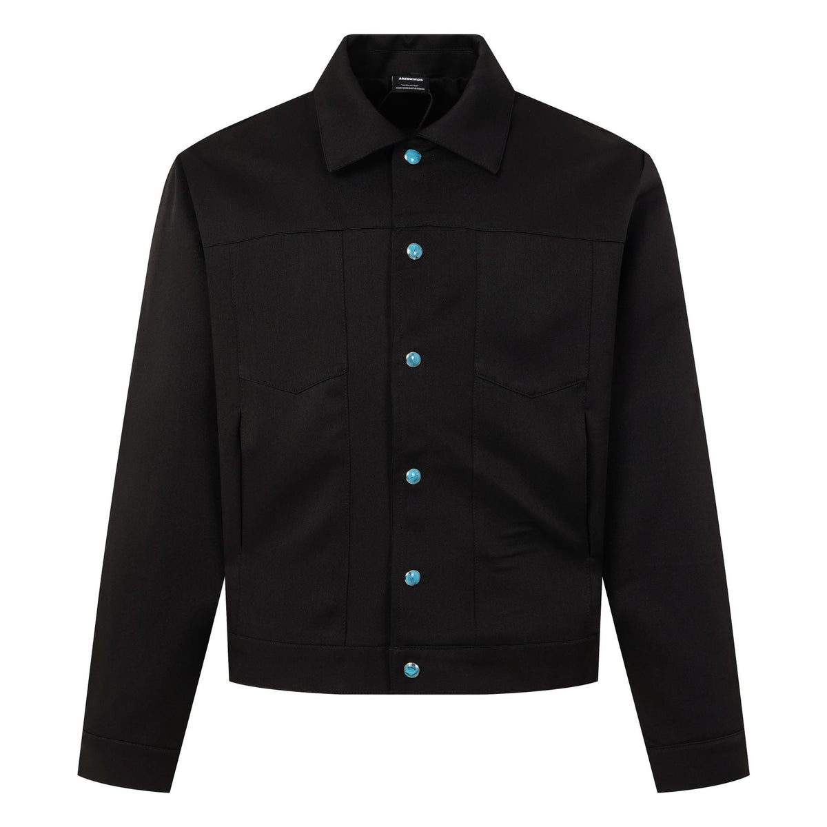 Workwear Turquoise Textured Button Placket Lapel Collar Loose Fit Jacket