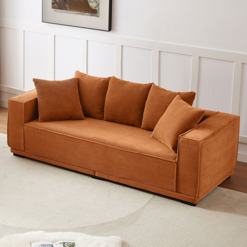 88.97'' Corduroy Sofa With 5 Matching Toss Pillows Modern Upholstered Sofa Including Bottom Frame for Bedroom, Apartment