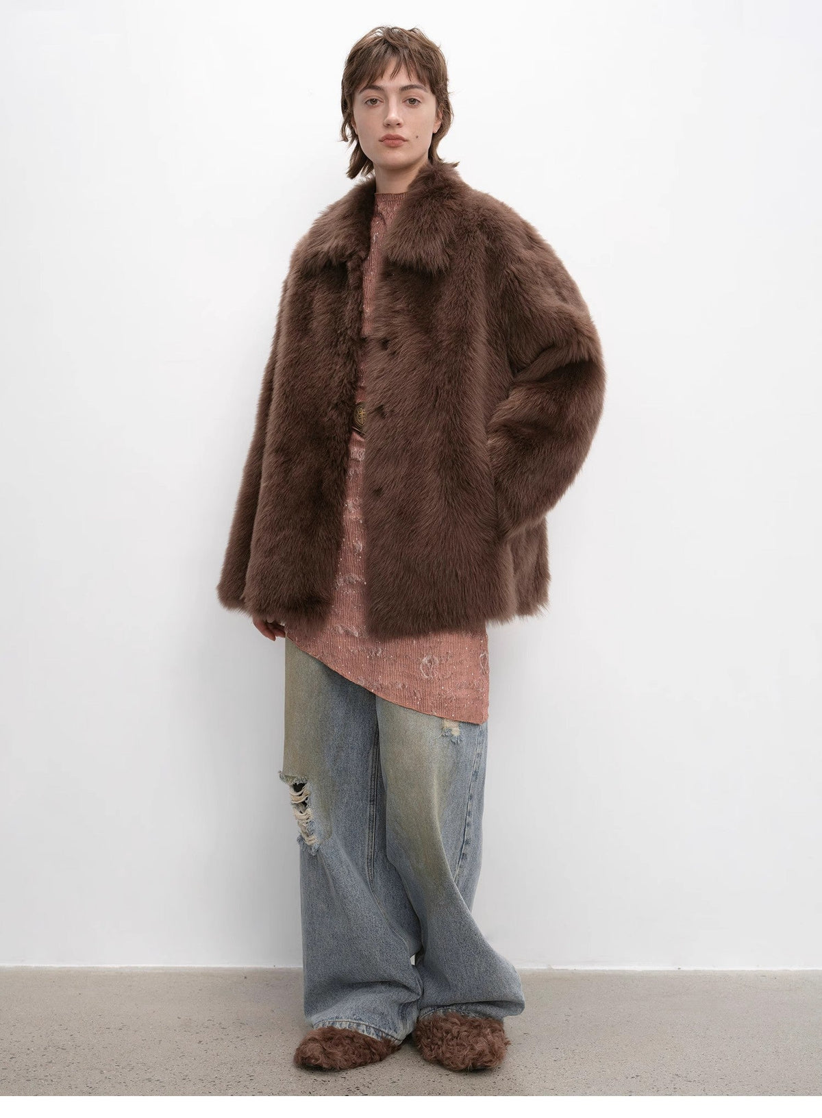 "Autumn Exclusive" Imported Tuscan Sheepskin Short Lapel Fur Coat