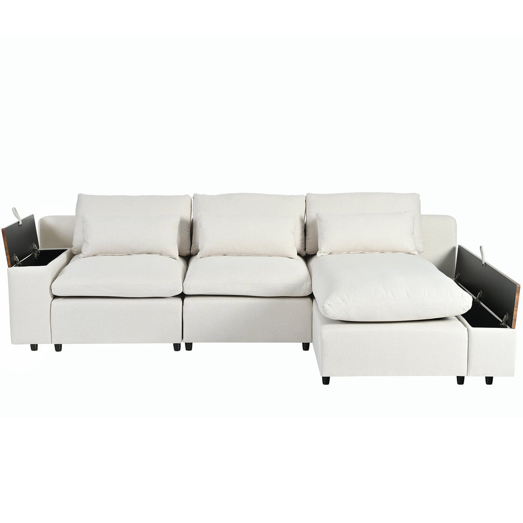 Sofá modular en forma de L con cojines de respaldo extraíbles, 3 almohadas y 2 espacios de almacenamiento, adecuado para salas de estar, ofi