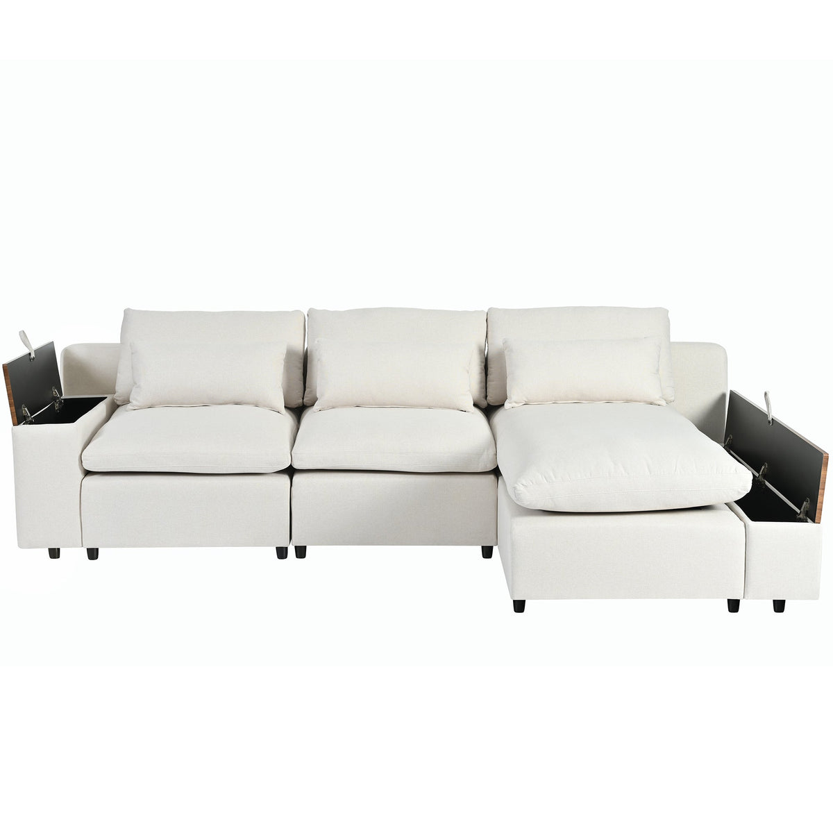 Sofá modular en forma de L con cojines de respaldo extraíbles, 3 almohadas y 2 espacios de almacenamiento, adecuado para salas de estar, ofi