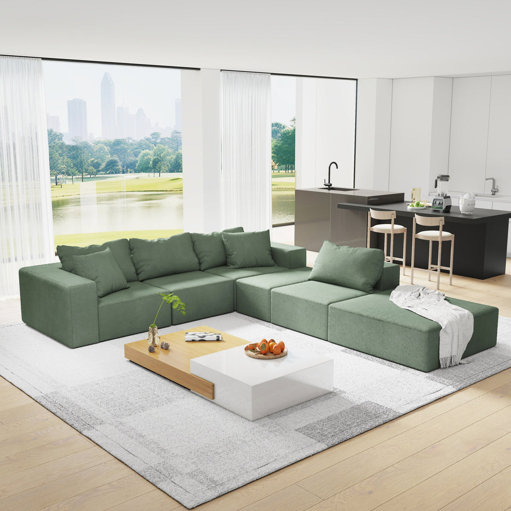 Sofá seccional tapizado moderno, conjunto de sofá modular en forma de L de 132" para sala de estar con 6 cojines, envío gratis