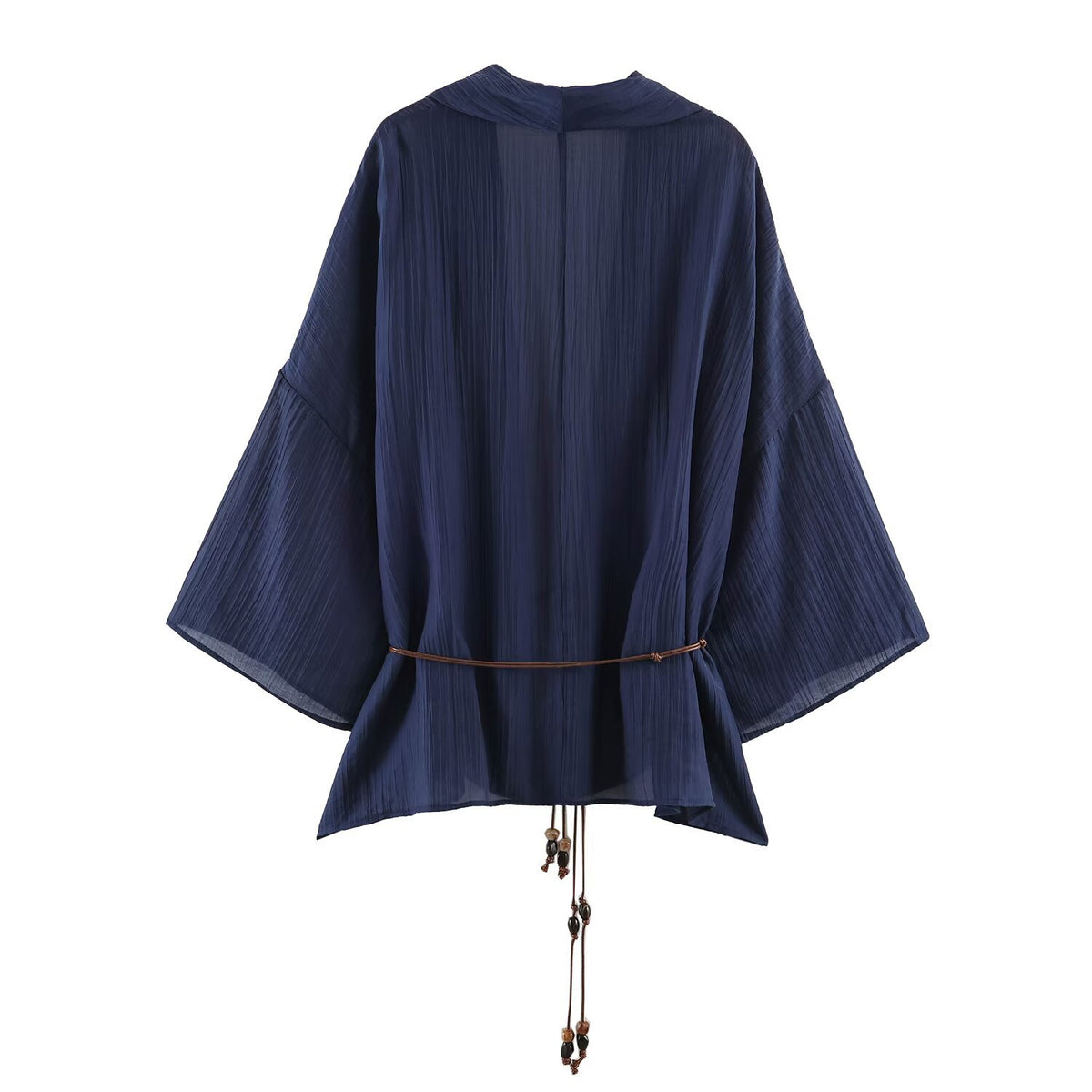 Loose semi transparent pleated effect jacket+pants set for women
