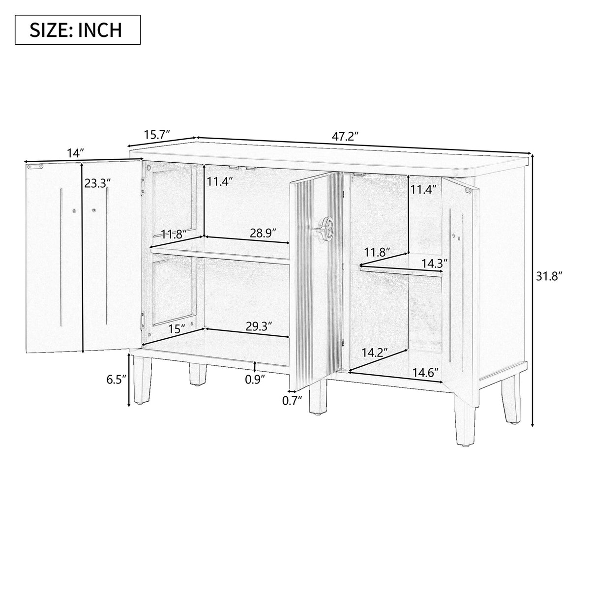 Simple and Atmospheric Solid Wood Veneer Fraxinus Mandschuric Cabinet With Three Acacia Solid Doors,Adjustable, Suitable