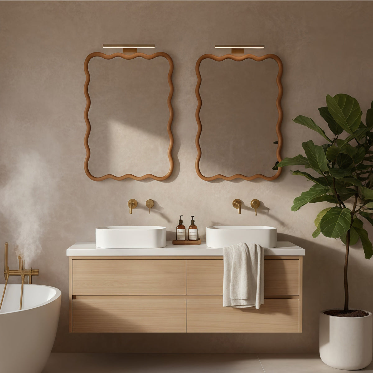 30'x40' Wavy Rectangle Solid Wood Frame Decorative Mirror,For Bedroom, Bathroom, Living Room, Entryway