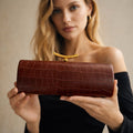 PU Crocodile-pattern Baguette Style Fashionable Shoulder And Crossbody Bag