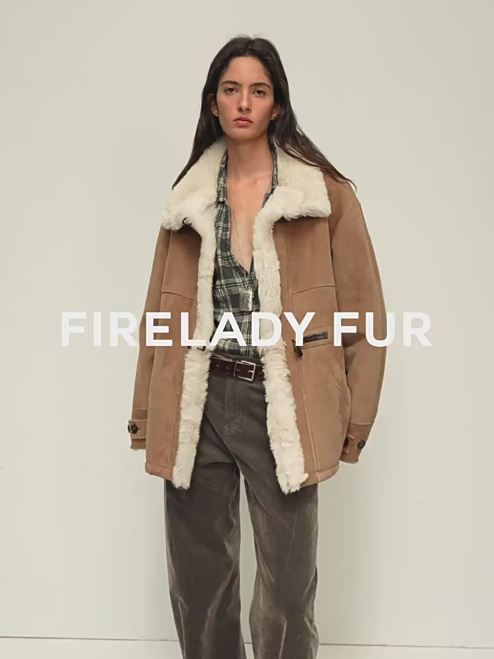 Firelady Fur Women‘s Shearling Jacket With Italian Tuscan Curly Wool Suede Collar“Glam Belle”