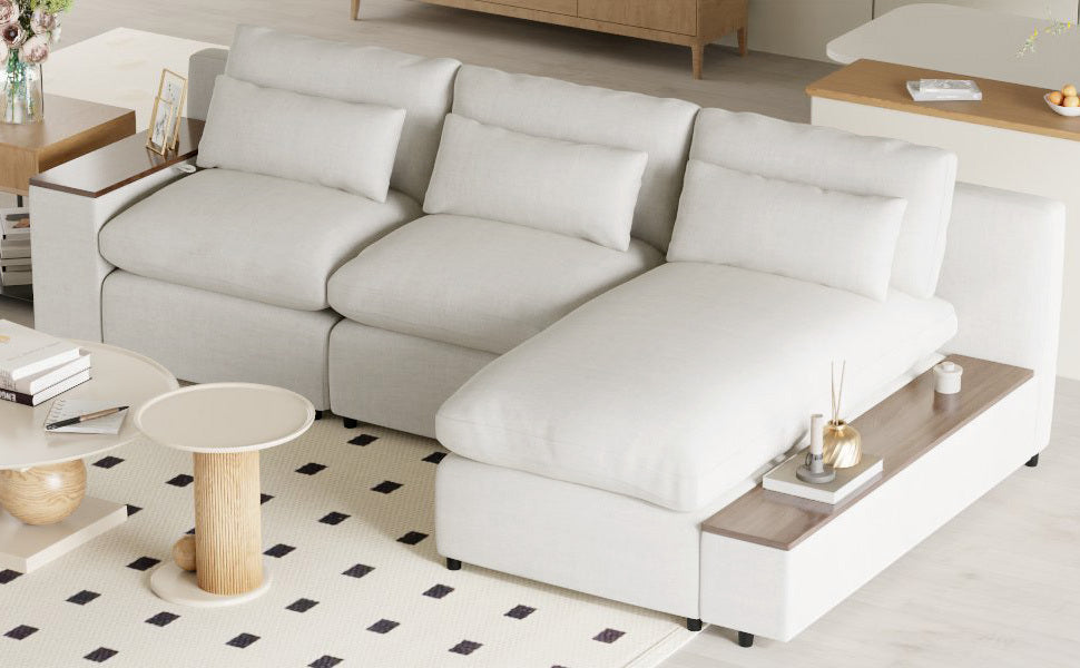 Sofá modular en forma de L con cojines de respaldo extraíbles, 3 almohadas y 2 espacios de almacenamiento, adecuado para salas de estar, ofi