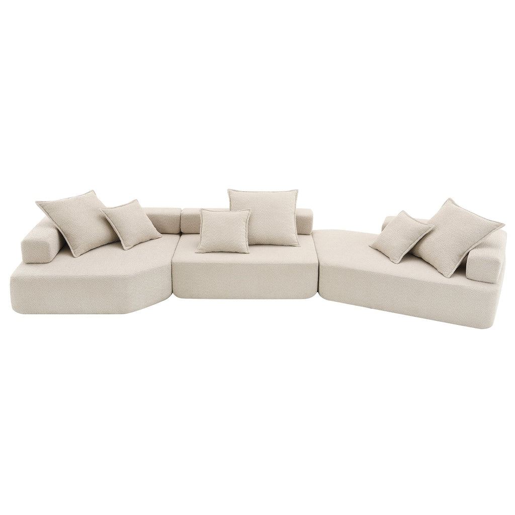 Sofá seccional modular de gran tamaño, lujoso conjunto de sofá de suelo de bouclé, sofá cama convertible, espacioso sofá cama relleno de espuma