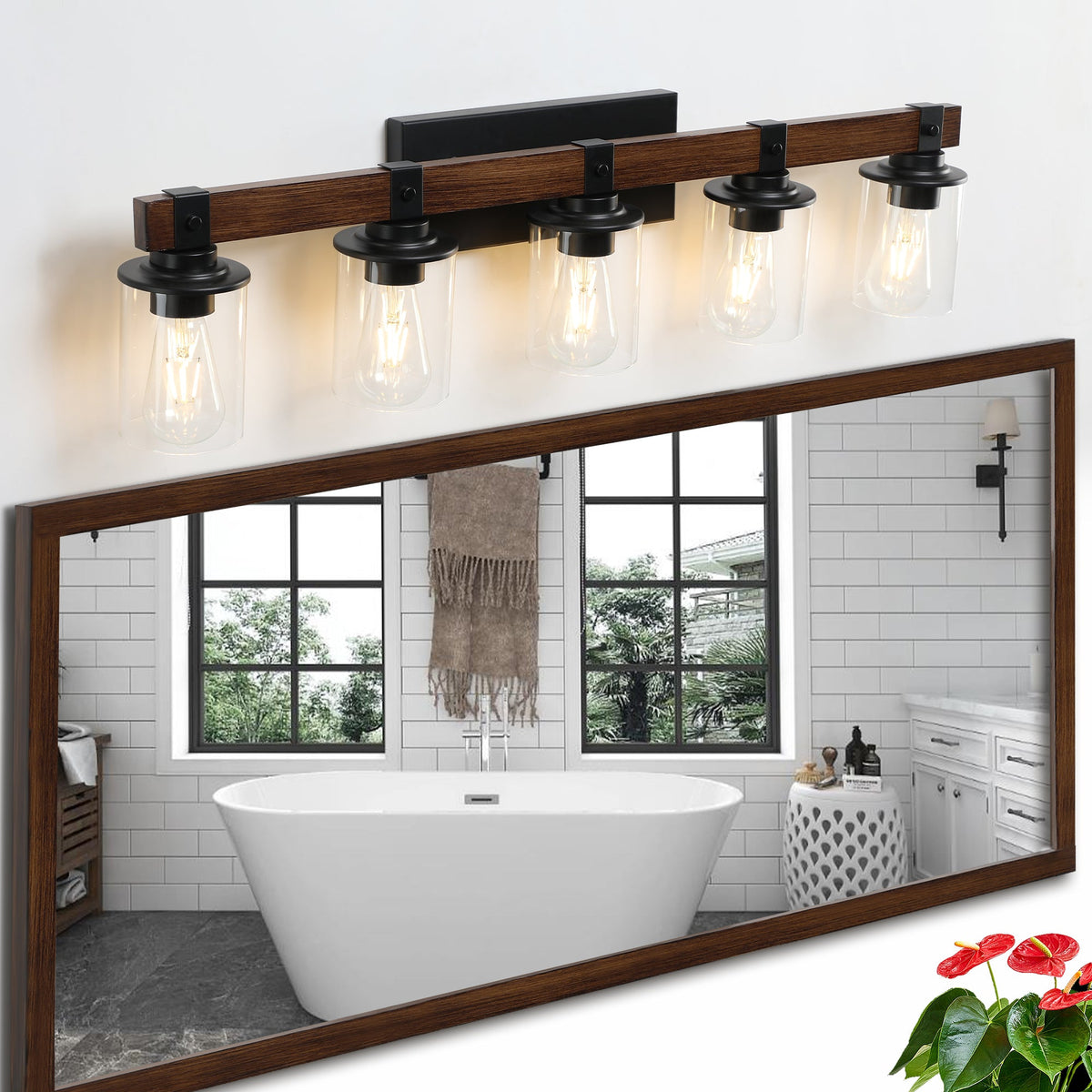 (Igual que W1340p155972/L1015-5) Lámpara de pared de 5 luces estilo granja, lámpara rústica para baño, aplique de baño (Wi