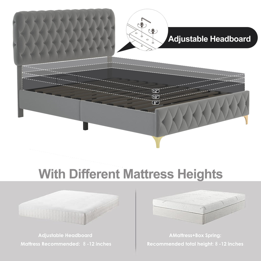 Queen Platform Bed Frame With Pneumatic Hydraulic Function, Velvet Upholstered Bed With Deep Tufted Buttons, Lift Up Sto