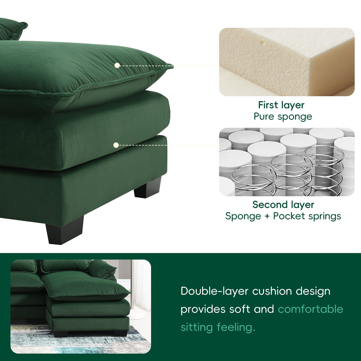 110*55" Modern U-Shaped Sectional Sofa With Waist Pillows,6-Seat Upholstered Symmetrical Sofa Furniture,Sleeper Sofa Cou