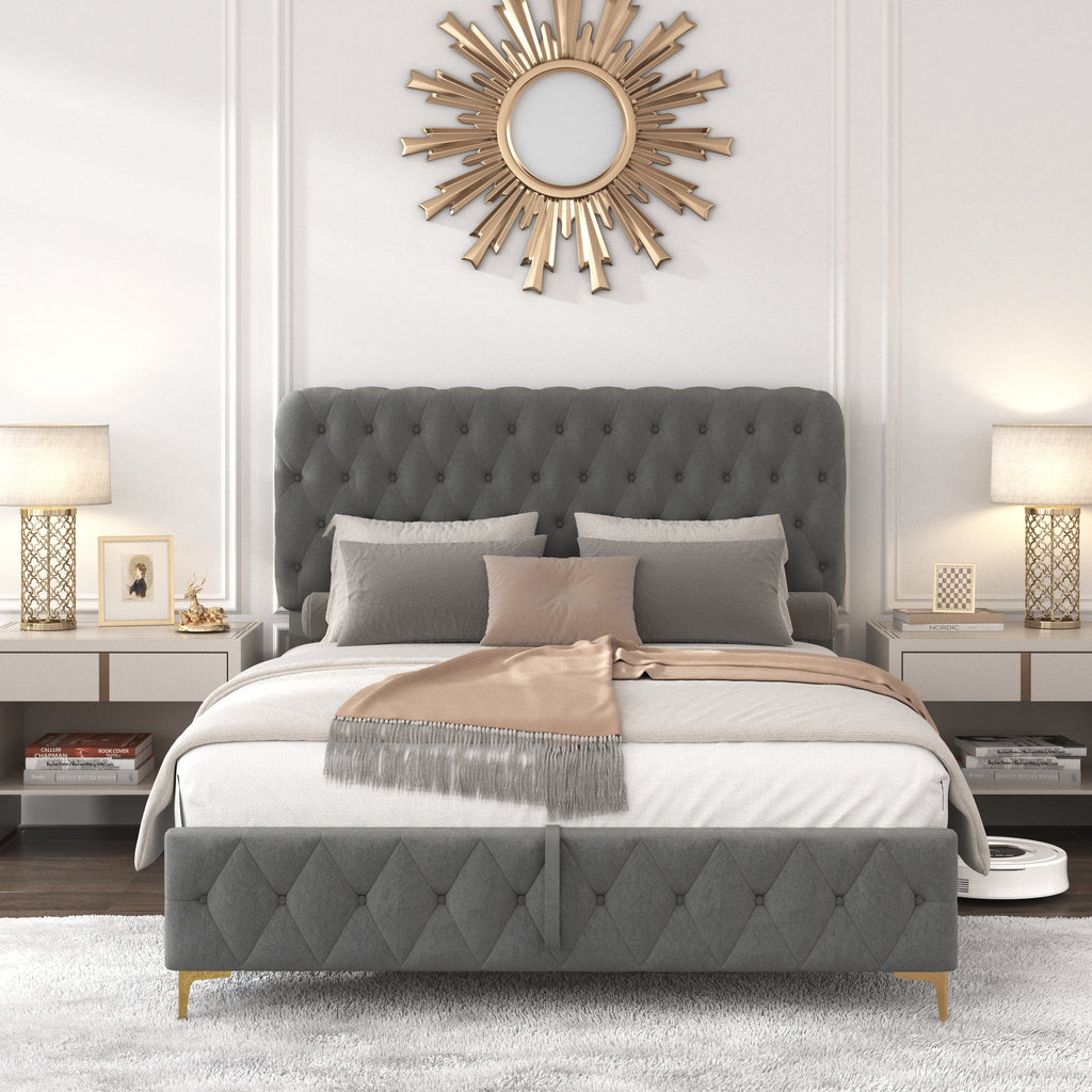 Queen Platform Bed Frame With Pneumatic Hydraulic Function, Velvet Upholstered Bed With Deep Tufted Buttons, Lift Up Sto