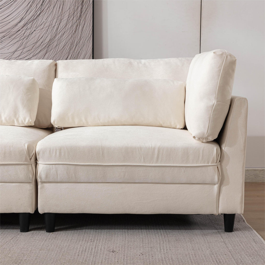 Oversized Modular Sectional Fabric Sofa Set With Waist Pillows, Extra Large U Shaped Couch With Reversible Chaise, 145 I