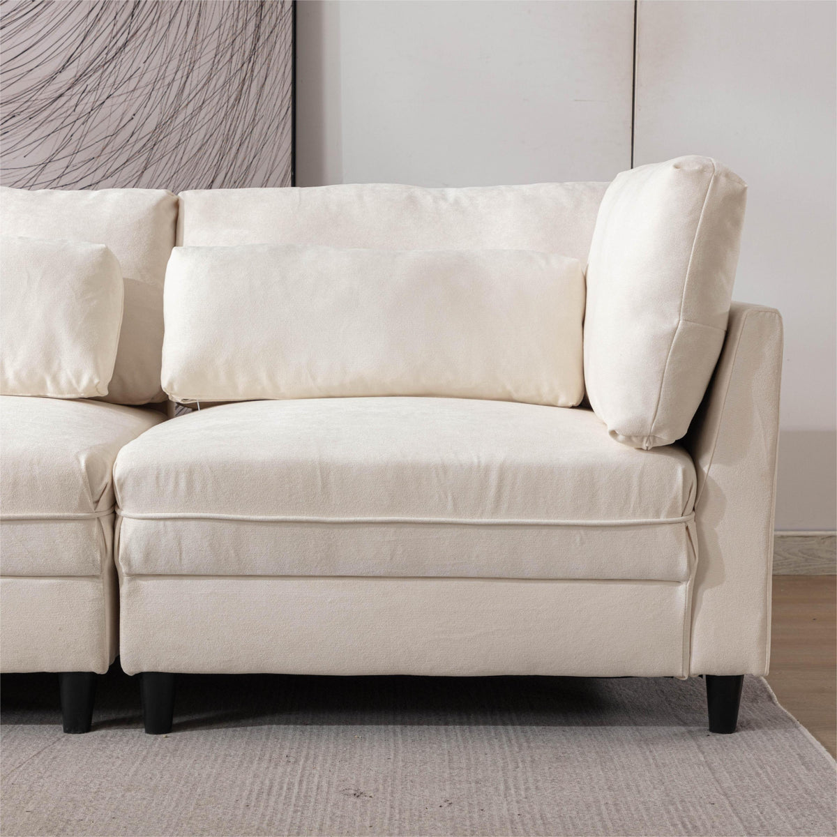 Oversized Modular Sectional Fabric Sofa Set With Waist Pillows, Extra Large U Shaped Couch With Reversible Chaise, 145 I