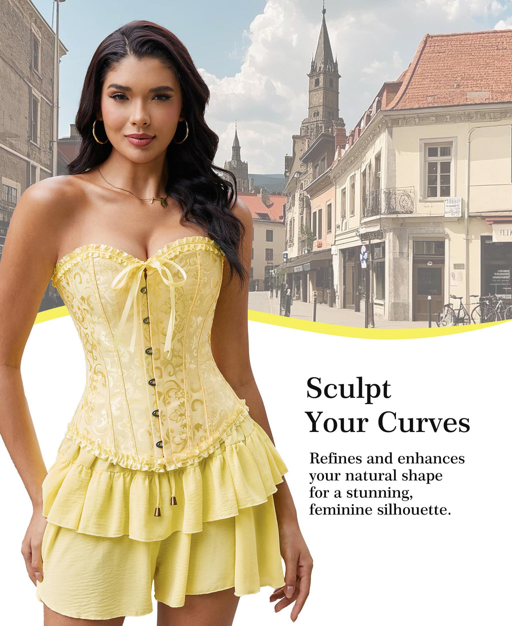 Bustier Corset Top for Women | Overbust Lace Up Waist Cincher Shapewear Lingerie