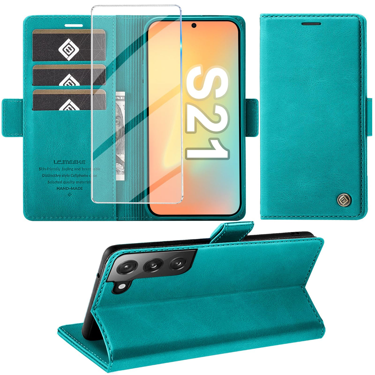 Giyer Handyhülle für Samsung Galaxy S24 5G Hülle mit Schutzfolie, Schutzhülle Galaxy S24 5G PU-Leder Wallet Flip Case Standfunktion Kartenfach Klapphülle für Samsung S24 5G Full Cover (Grün)
