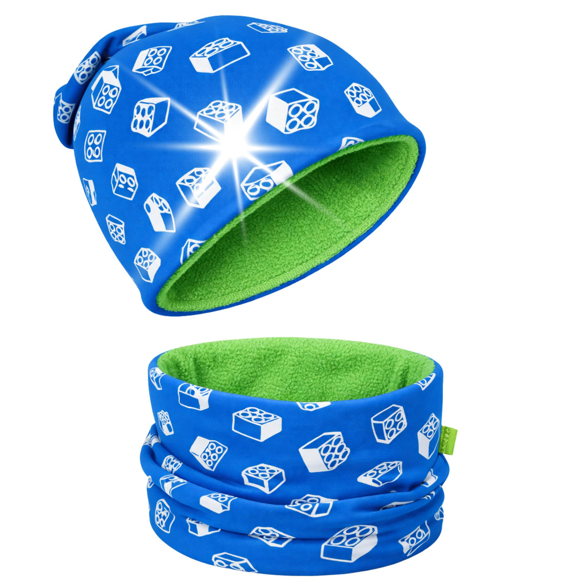 HECKBO 360° Reflektor Kinder Mütze & Loop Schal Set - 95% Baumwolle - weiches & pflegeleichtes Stretch-Material - Beanie Frühling Herbst Winter (48-54 cm)
