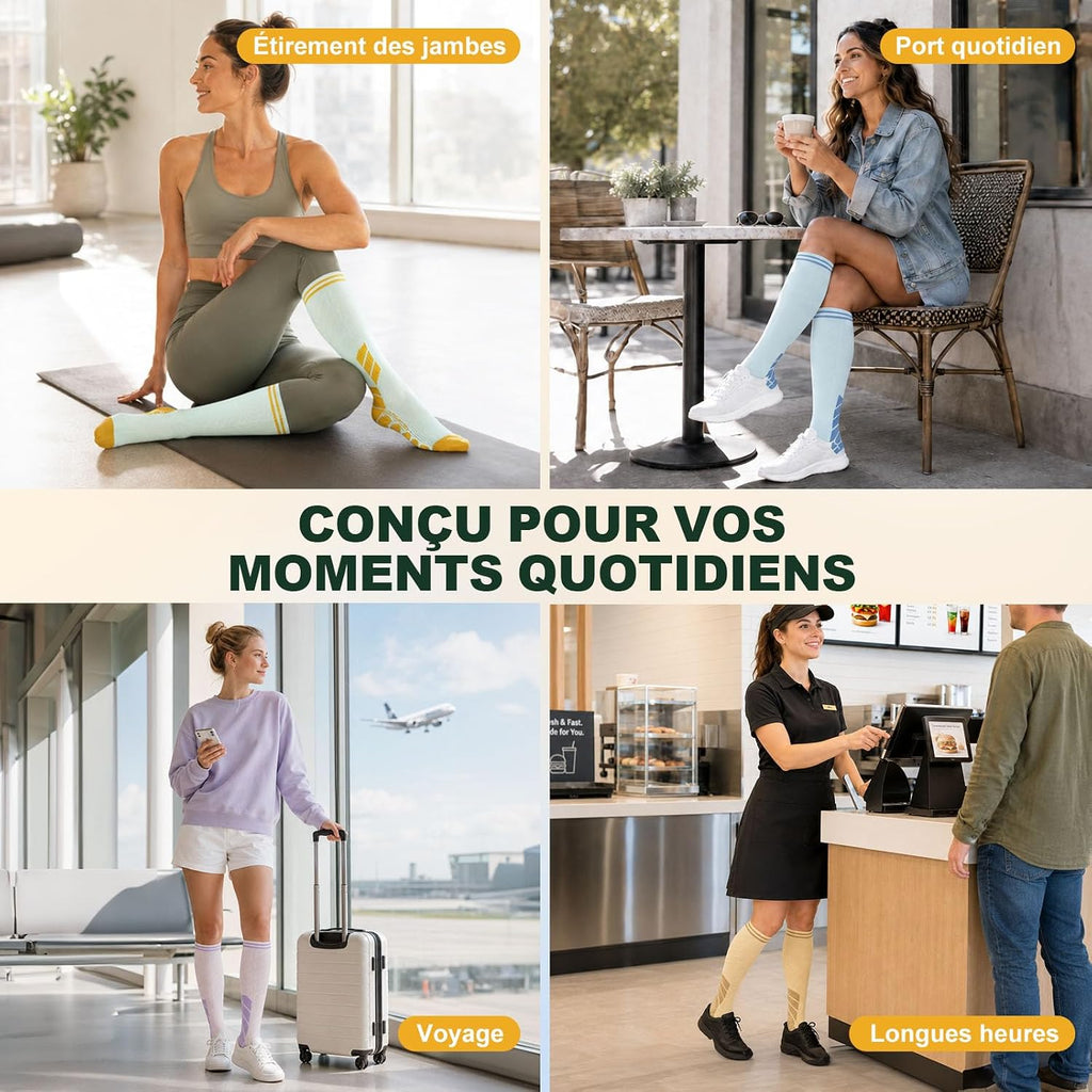 CAMBIVO Bas de Contention Femme Homme 3Paires, Chaussettes de Compression 20-30mmHg, Chaussette Contention Classe 2, pour Circulation Sanguine, Course a Pied, Voyage Avion, Sport, Running, Infirmiere