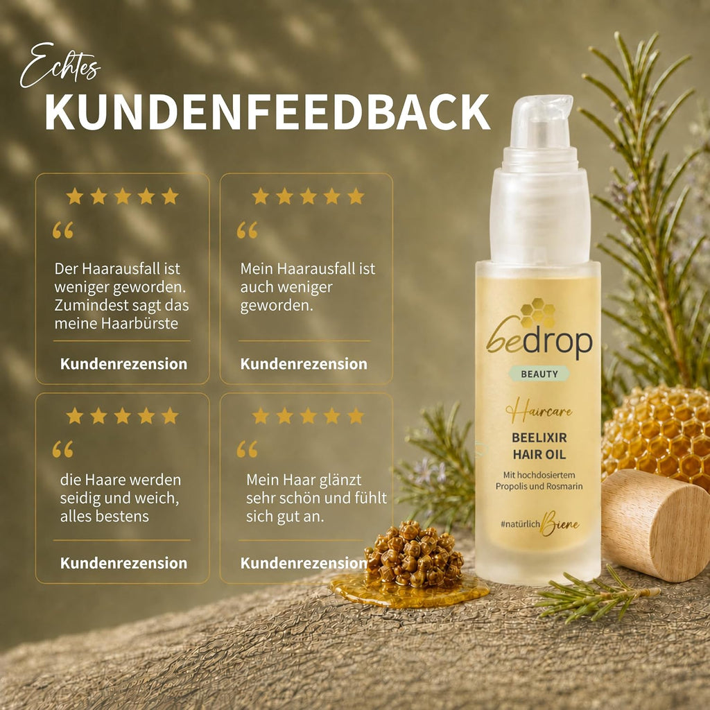 bedrop Beelixir Haaröl bei Haarausfall - Für Haarwachstum & als stärkende Pflege für Haare und Kopfhaut | mit Manuka Honig, Propolis, Rosmarin Extrakt - 30ml (3er Pack)