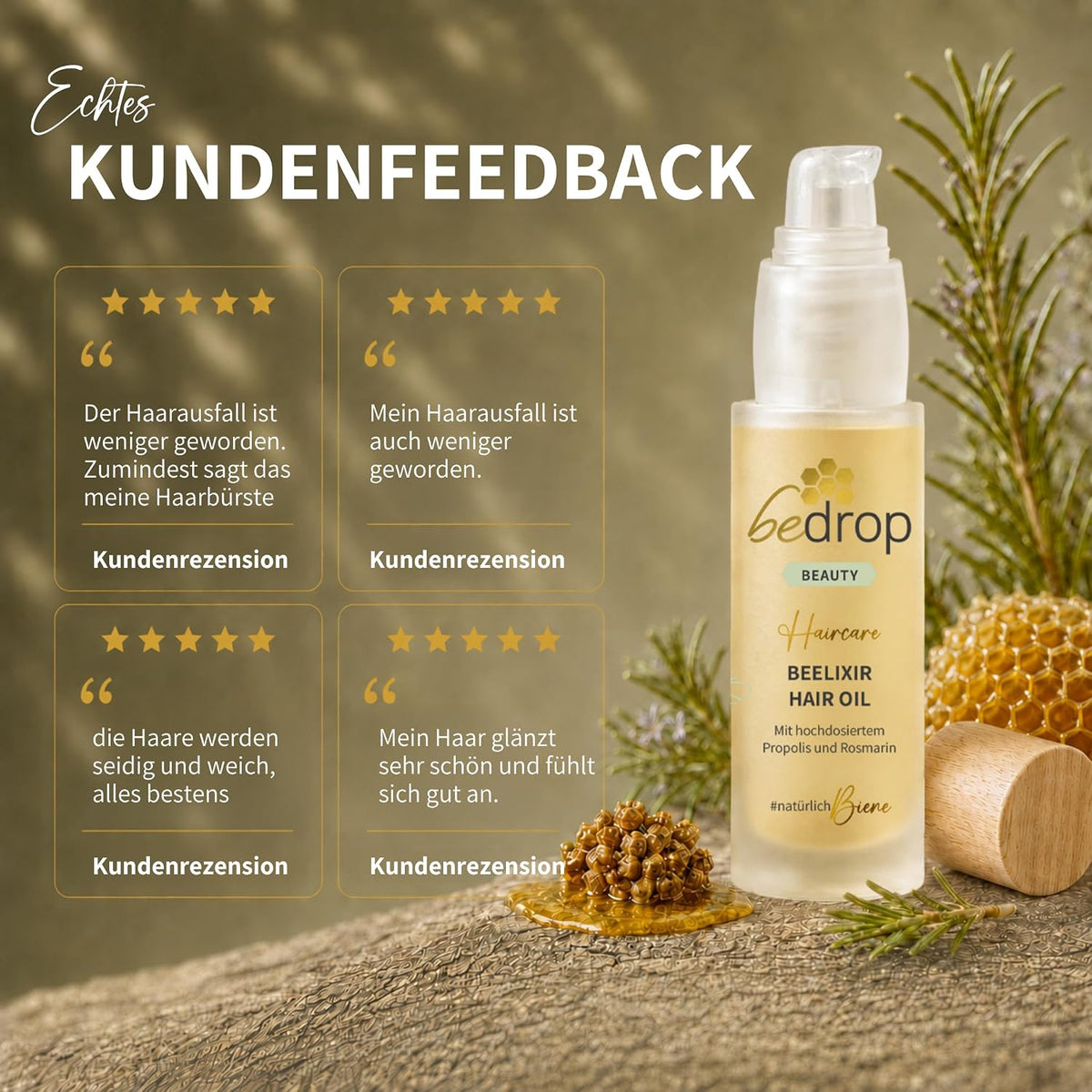 bedrop Beelixir Haaröl bei Haarausfall - Für Haarwachstum & als stärkende Pflege für Haare und Kopfhaut | mit Manuka Honig, Propolis, Rosmarin Extrakt - 30ml (3er Pack)