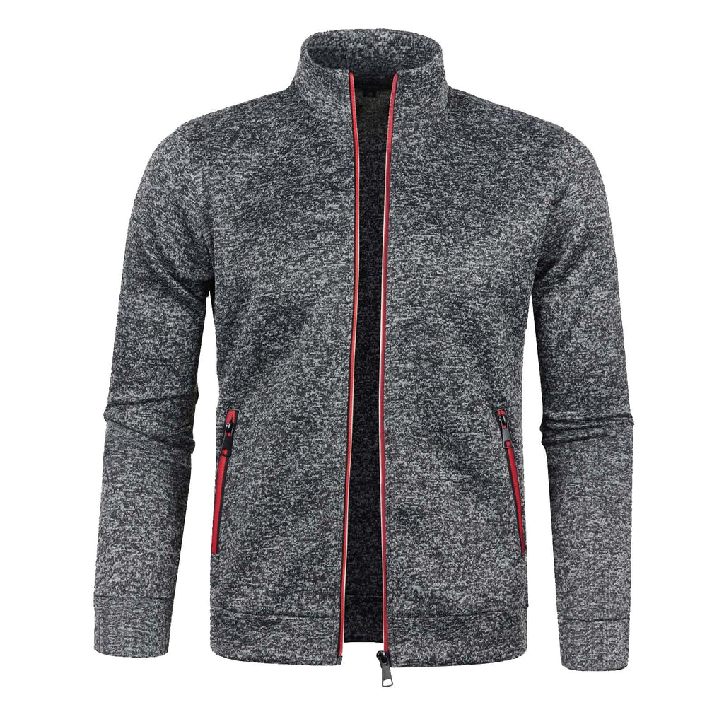 Generisch Sweatjacke Herren Ohne Kapuze Cardigan Mit Reißverschluss Langarm Janker Stehkragen Pullover Casual Warme Herbst/Winterjacke Klassischer Strickweste Trachtenjacke Freizeitjacke