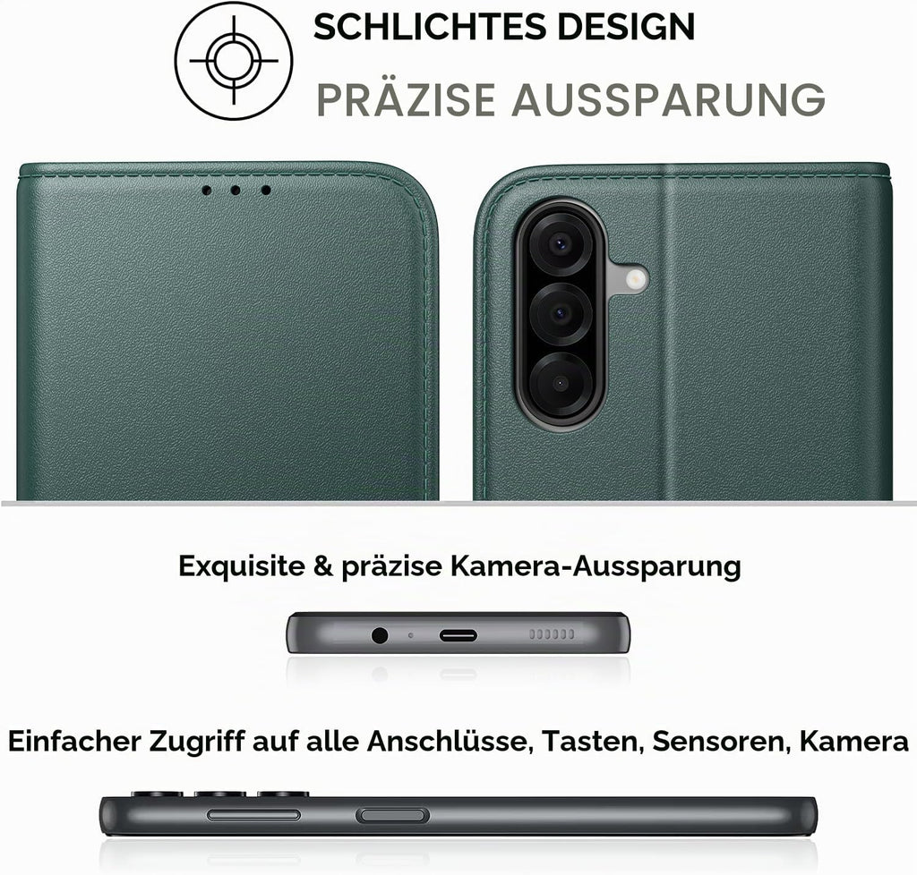Peakally Handyhülle für Samsung Galaxy A17 5G Hülle [Mit 1 Stück Panzer Schutz Glas] [Premium PU Leder] [RFID-Blockierung] [Kartenfach] Klapphülle kompatibel mit Galaxy A17 5G / 4G - Grün