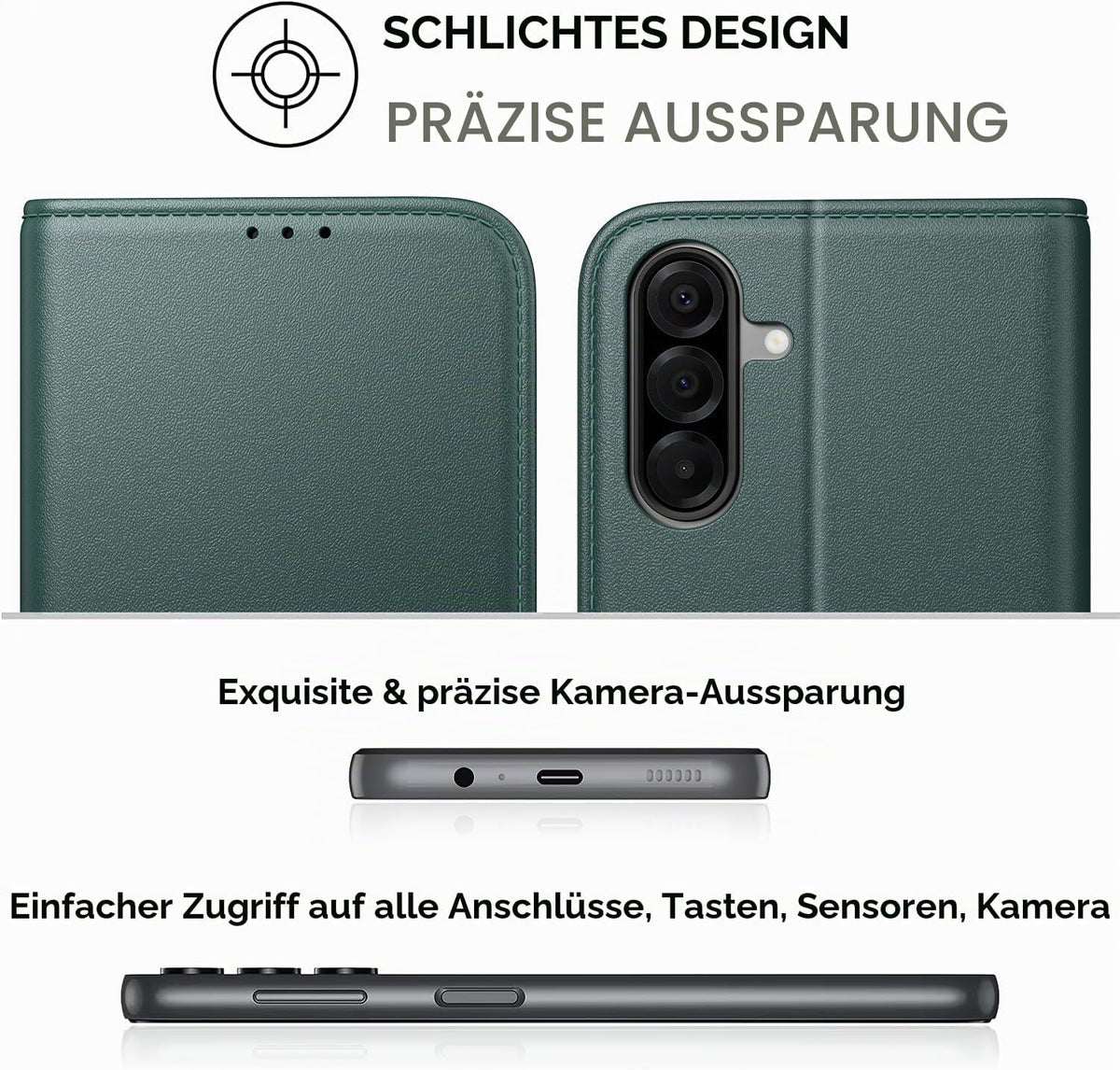 Peakally Handyhülle für Samsung Galaxy A17 5G Hülle [Mit 1 Stück Panzer Schutz Glas] [Premium PU Leder] [RFID-Blockierung] [Kartenfach] Klapphülle kompatibel mit Galaxy A17 5G / 4G - Grün