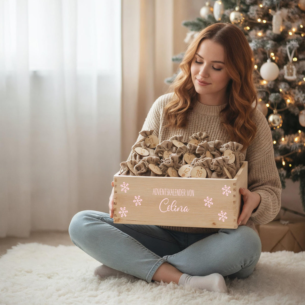 Bärenfreunde Personalisierter Adventskalender zum Befüllen, Holz, Baum